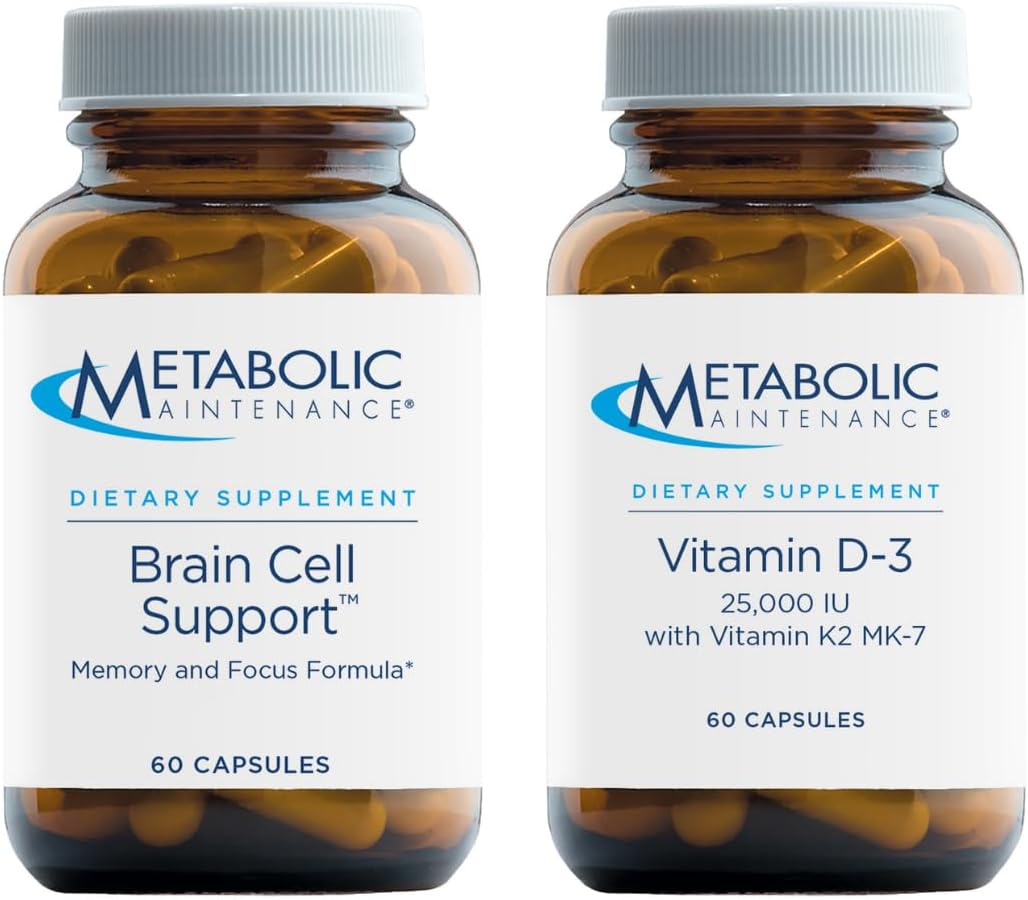 Metabolic Maintenance Brain Cell + Vitamin D3 25,000 IU Capsules for Memory, Focus, Bone Density & Health - Citicoline, DMAE, Ginkgo, Vitamin K2 - 60 Count