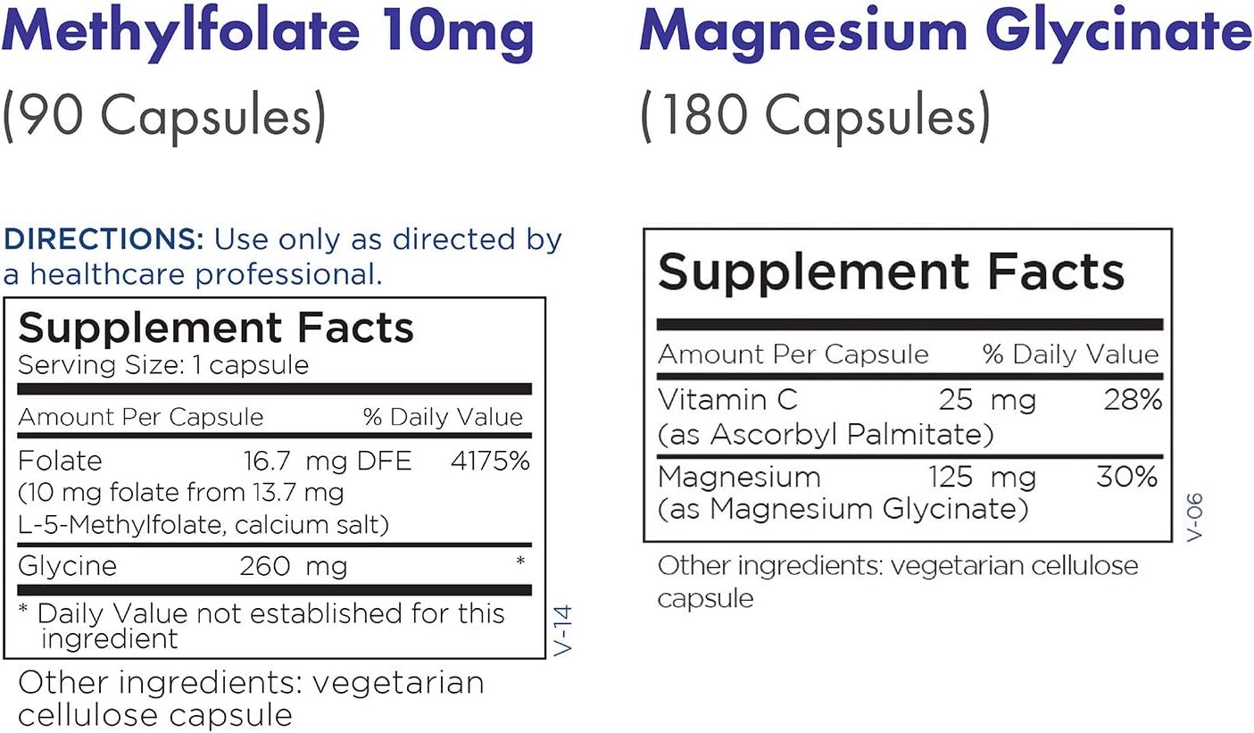 Metabolic Maintenance Cardiovascular Support Bundle with L-Methylfolate 10mg and Magnesium Glycinate - Includes 90 Capsules of Folate and 180 Capsules of Magnesium and Vitamin C - BoostGo Australia