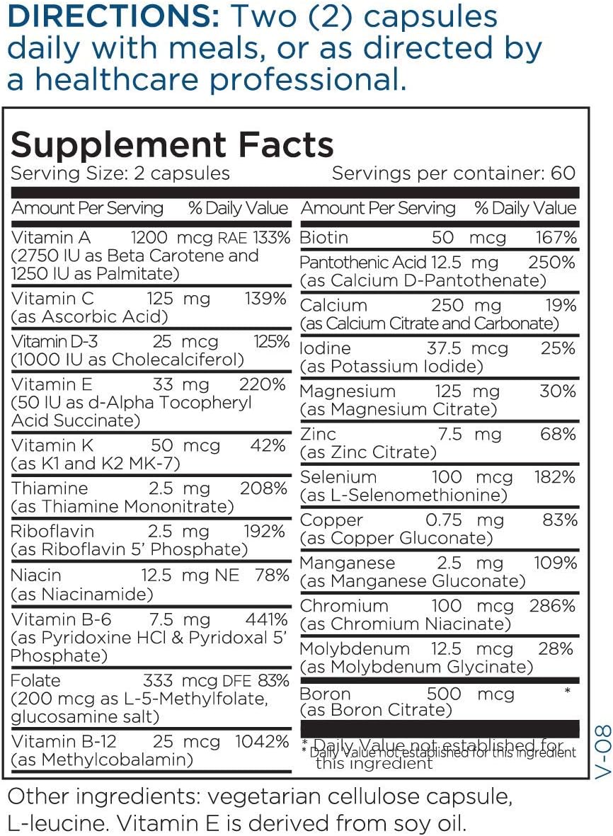 Metabolic Maintenance Twice Daily Multivitamin with Methylfolate, Methyl B12, and D-3 - Iron-Free (120 Capsules)