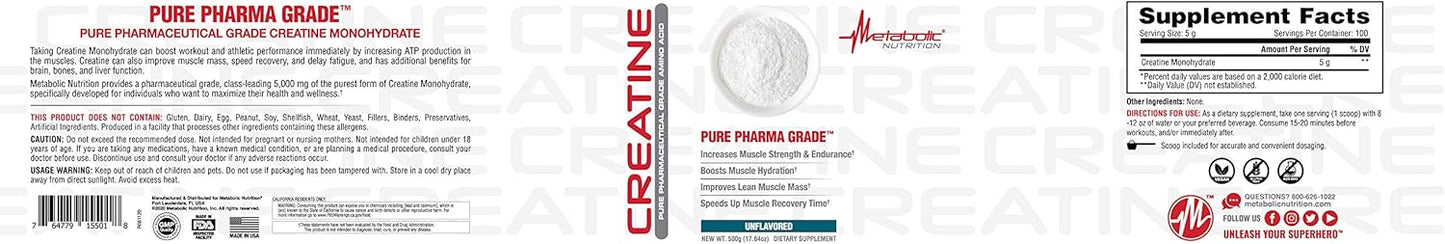 Metabolic Nutrition Creatine Supplement (500) - Boost Energy and Muscle Strength
