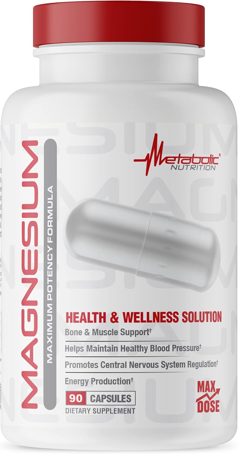Metabolic Nutrition Magnesium Capsules - 650mg per Serving, Non-GMO, Vegan, Gluten-Free - 90 Count