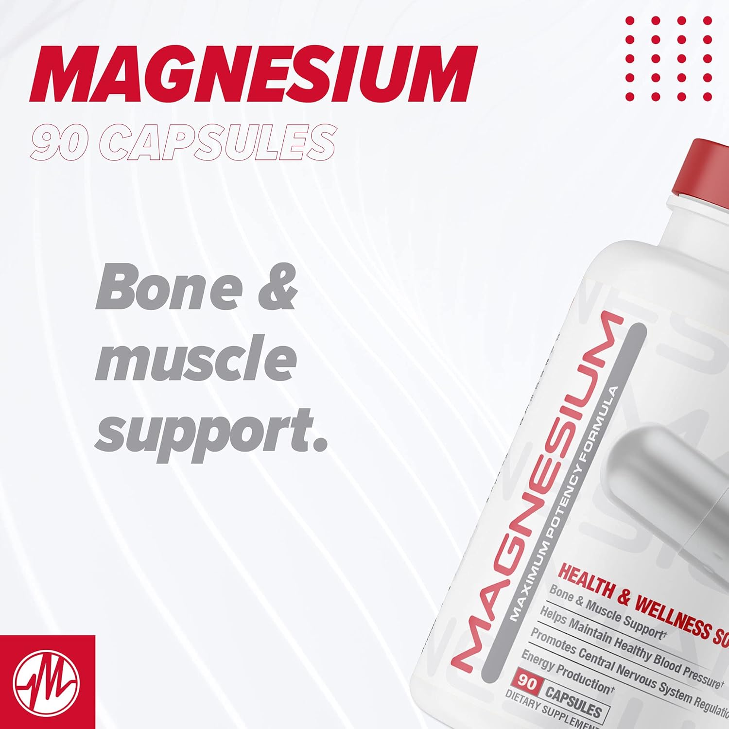 Metabolic Nutrition Magnesium Capsules - 650mg per Serving, Non-GMO, Vegan, Gluten-Free - 90 Count