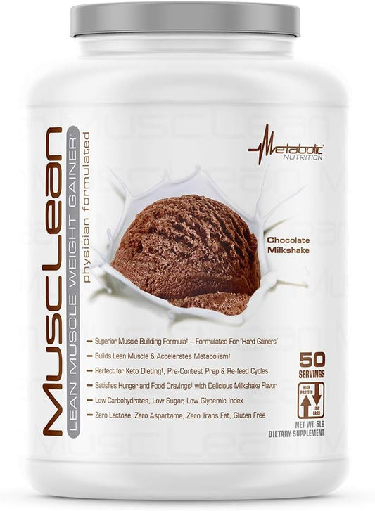 Metabolic Nutrition Musclean Chocolate Whey Protein Meal Replacement - 5lb (50 servings) - High Protein, Low Carb, Keto Diet Friendly with Digestive Enzymes