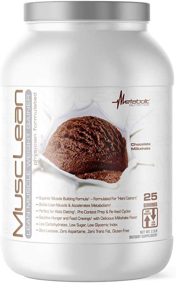 Metabolic Nutrition Musclean Whey High Protein Meal Replacement Shake Chocolate 2.5lb - Low Carb Keto Friendly with Digestive Enzymes