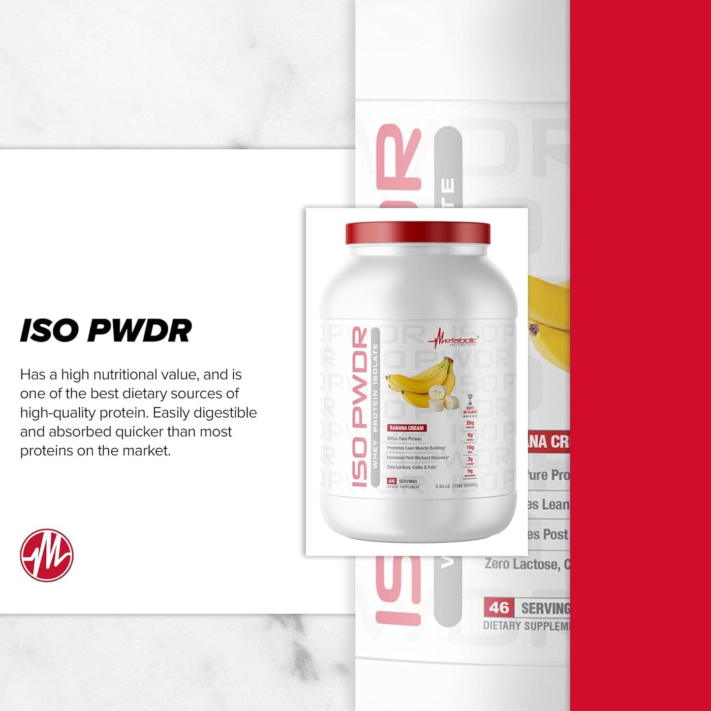 Metabolic Nutrition Whey Protein Isolate Peanut Butter Cookie Powder - 3.04lb, 23 Servings, 26g Protein, Fast Digesting, Zero Carbs, Low Fat & Lactose