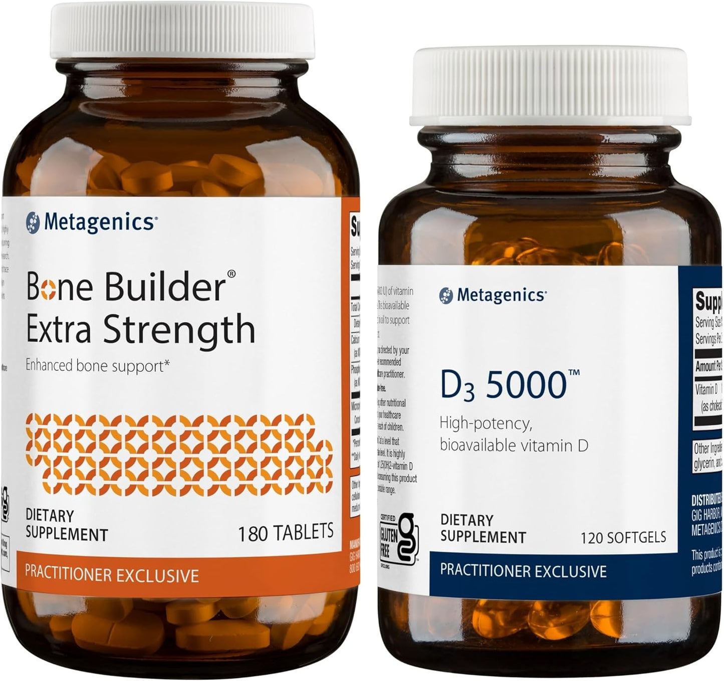 Metagenics Bone Builder Extra Strength and D3 5000 Bundle - Supports Bone Health, Immune System, and Heart Health - 180 Tablets + 20 Softgels