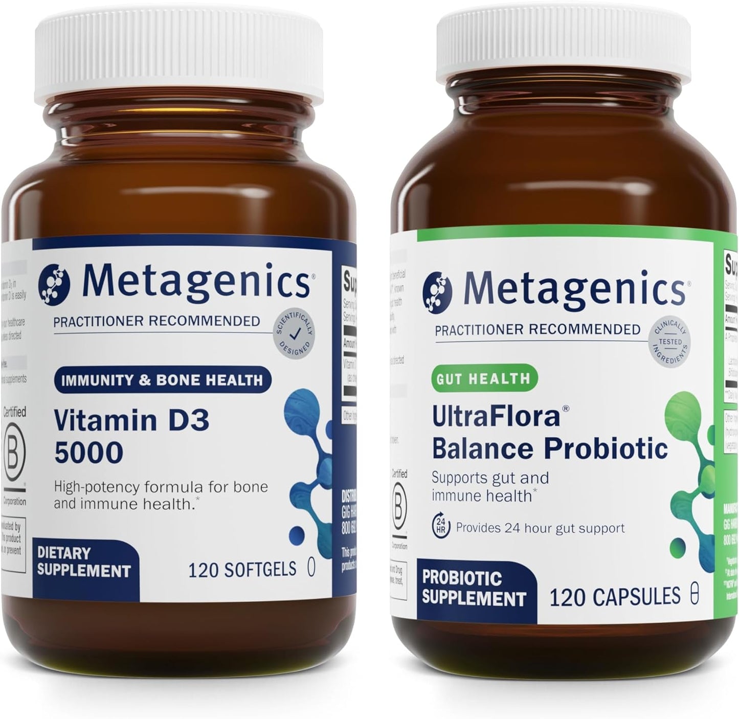 Metagenics Bundle: D3 5000 & UltraFlora Balance Softgels - Immune, Bone, Heart, Digestive Health Support