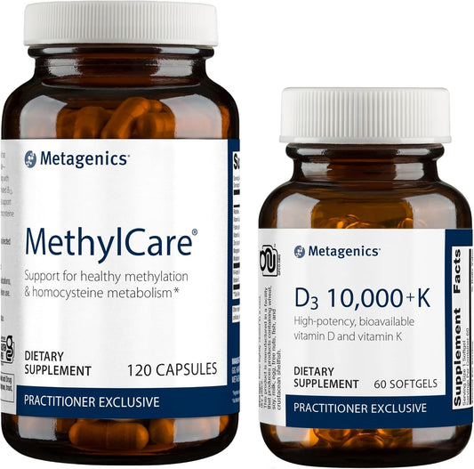 Metagenics D3 10,000 + K & MethylCare Bundle - 60 Softgels for Immune & Bone Health + 120 Capsules for Homocysteine Metabolism & Heart Health*