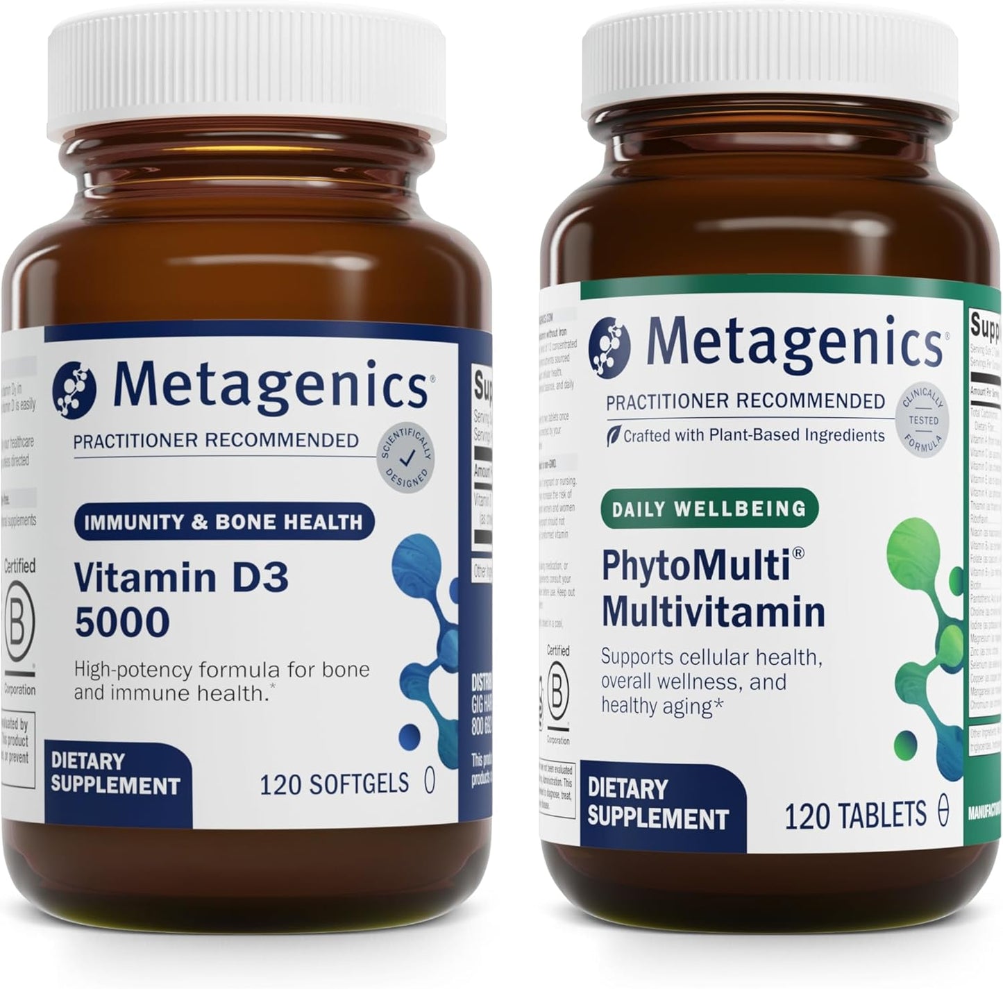 Metagenics D3 5000 & PhytoMulti Bundle - 120 Softgels & Tablets for Immune, Bone, Heart Health & Aging