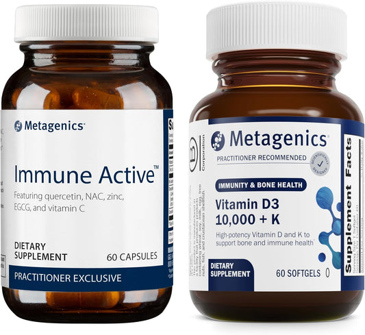 Metagenics Immune Active & D3 10,000 + K Bundle - 60 Capsules for Immune Health Support + 60 Softgels for Bone & Heart Health