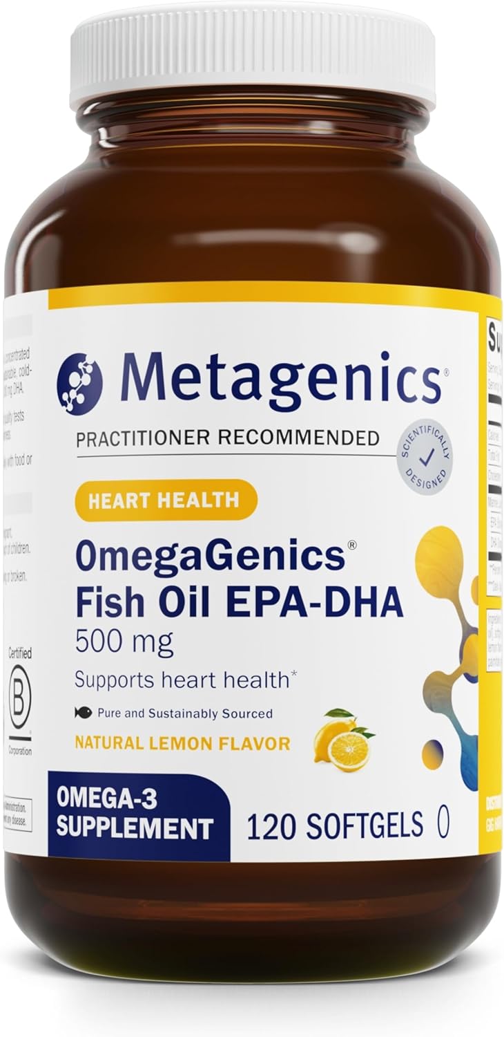 Metagenics OmegaGenics EPA-DHA 500 Fish Oil Capsules - Cardiovascular Health Support - Non-GMO & Gluten-Free - 120 Count