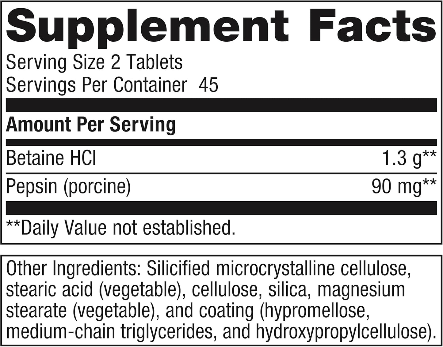 Metagenics SpectraZyme Betaine HCI + Pepsin - Digestive Enzyme Support Supplement - Non-GMO - 90 Tablets