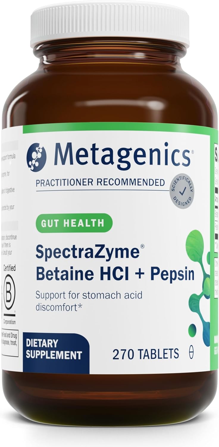 Metagenics SpectraZyme Betaine HCI + Pepsin Digestive Enzyme - Promotes Stomach Health & Digestion - Non-GMO Formula - 270 Tablets
