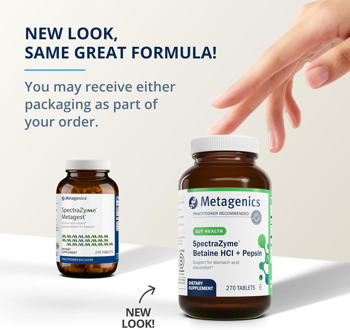 Metagenics SpectraZyme Betaine HCI + Pepsin Digestive Enzyme - Promotes Stomach Health & Digestion - Non-GMO Formula - 270 Tablets