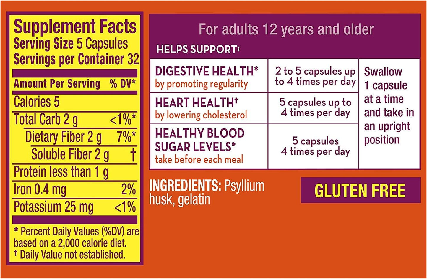 Metamucil 3-in-1 MultiHealth Fiber Supplement Capsules - 600 Capsules, 6 Pack
