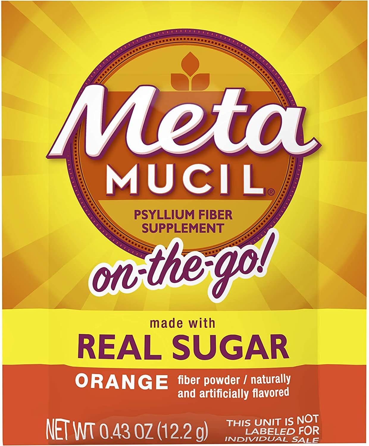 Metamucil On-the-Go Orange Smooth Fiber Drink Supplement, 60 Packets with Real Sugar, Daily Psyllium Husk Powder for Digestive Health - BoostGo Australia