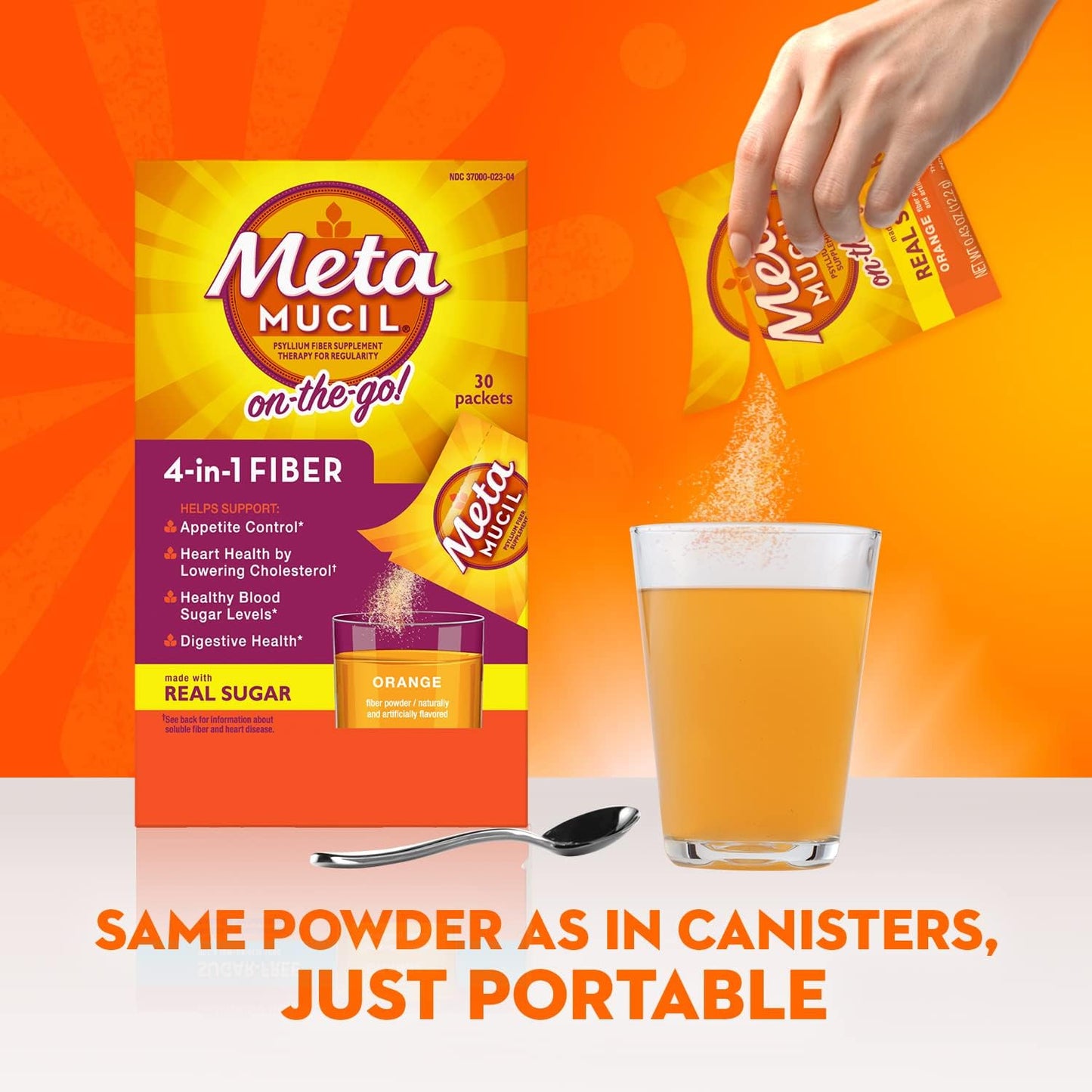 Metamucil On-the-Go Orange Smooth Fiber Drink Supplement, 60 Packets with Real Sugar, Daily Psyllium Husk Powder for Digestive Health - BoostGo Australia