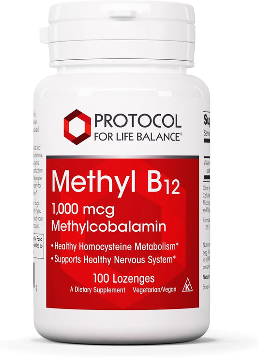 Methyl B12 1,000mcg Lozenges for Homocysteine Metabolism and Brain Health - 100 Count Vegan Kosher Halal Nervous System Support