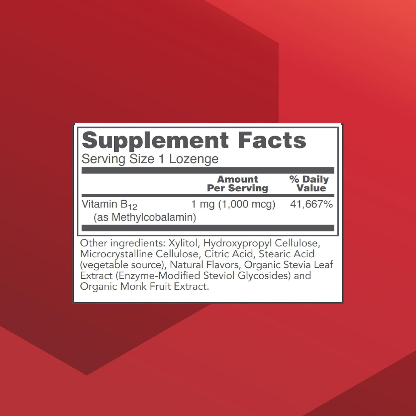 Methyl B12 1,000mcg Lozenges for Homocysteine Metabolism and Brain Health - 100 Count Vegan Kosher Halal Nervous System Support