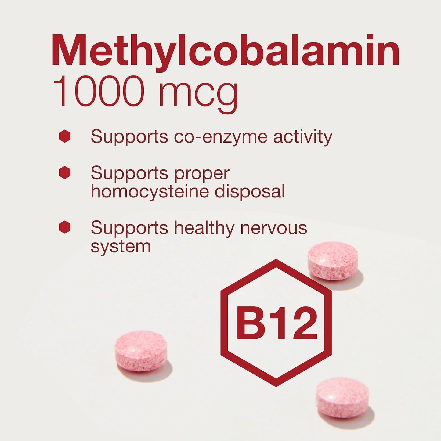 Methyl B12 1,000mcg Lozenges for Homocysteine Metabolism and Brain Health - 100 Count Vegan Kosher Halal Nervous System Support