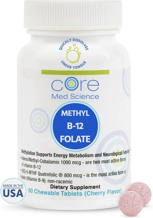 Methyl B12 Folate Supplement for Mood, Cognitive, & Heart Health - 5-MTHF Pills for Men & Women - Methylfolate Vitamin B9 - 60 Count