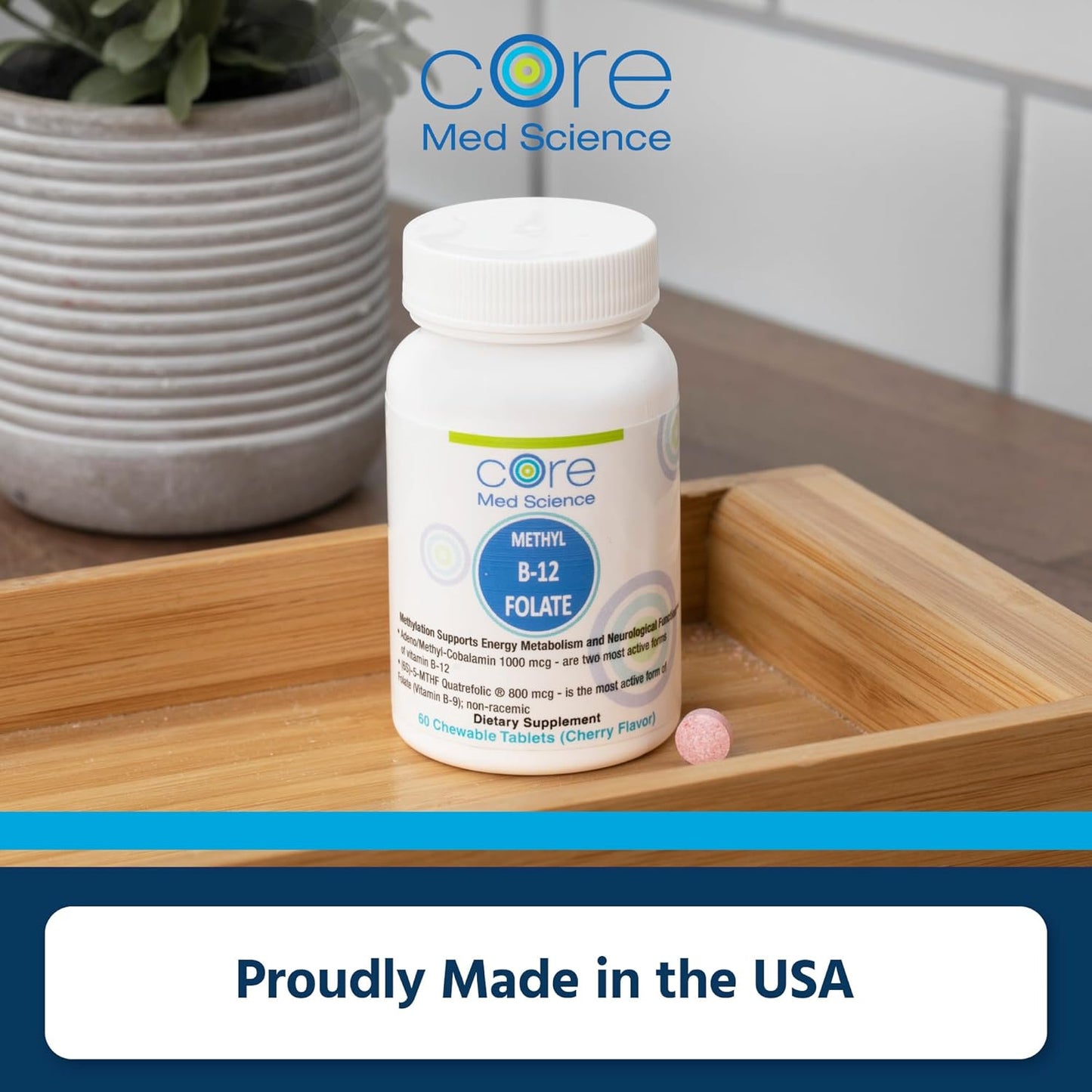 Methyl B12 Folate Supplement for Mood, Cognitive, & Heart Health - 5-MTHF Pills for Men & Women - Methylfolate Vitamin B9 - 60 Count