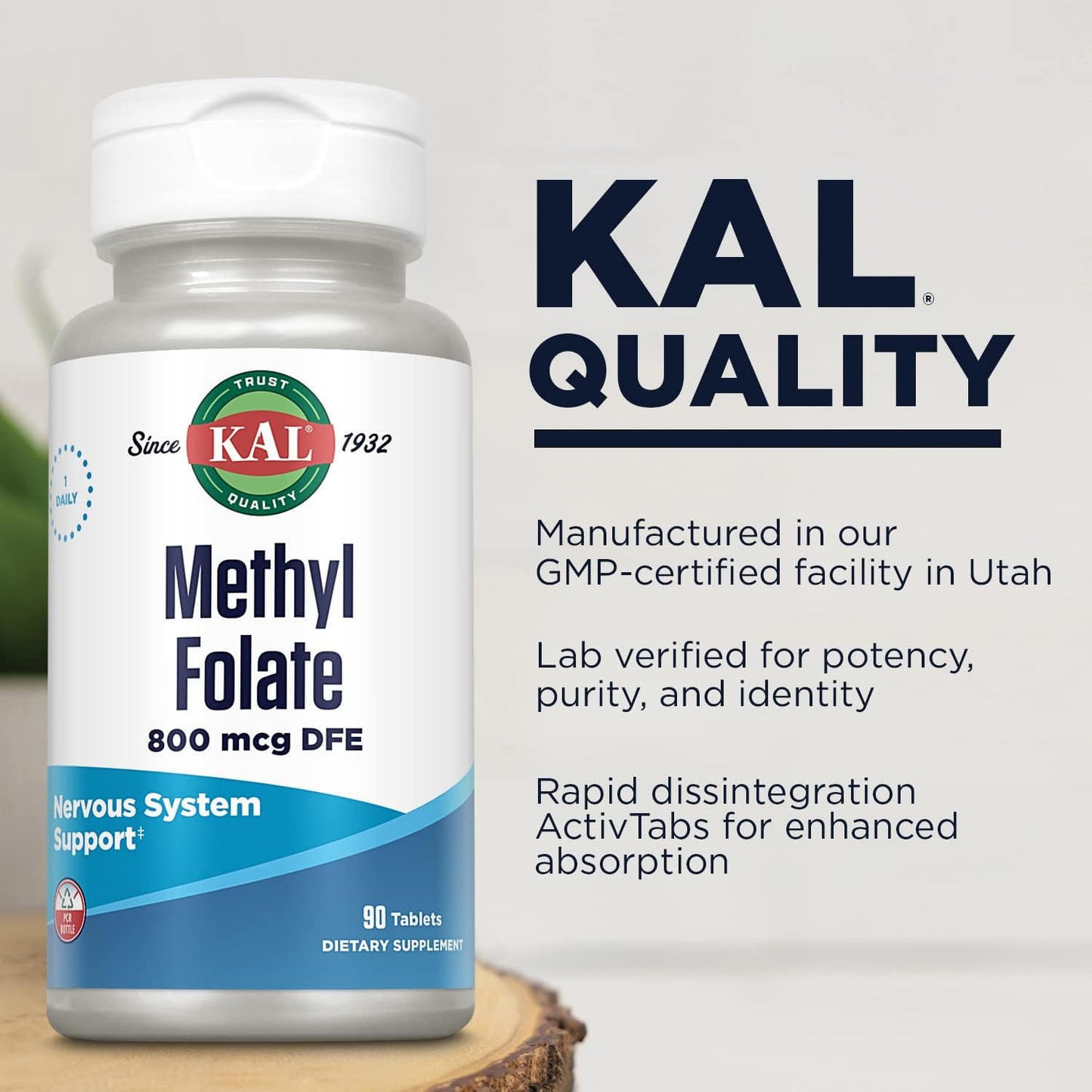 Methyl Folate 800 mcg DFE Supplement for Heart Health, Prenatal Support, Brain and Mood, Fast Dissolving Tablets - 90 Servings