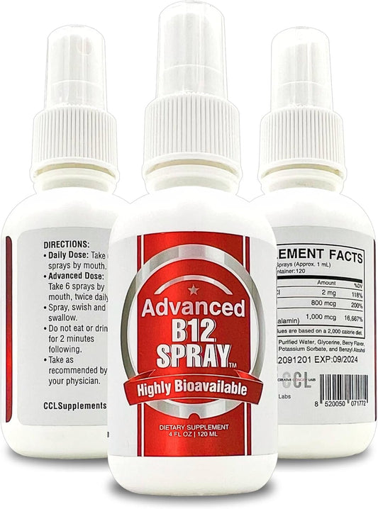 Methylcobalamin B12 Energy Spray with Folic Acid for Metabolism and Focus - Nano Technology for Instant Absorption - Custom Dosage - 4 oz, 120 Servings