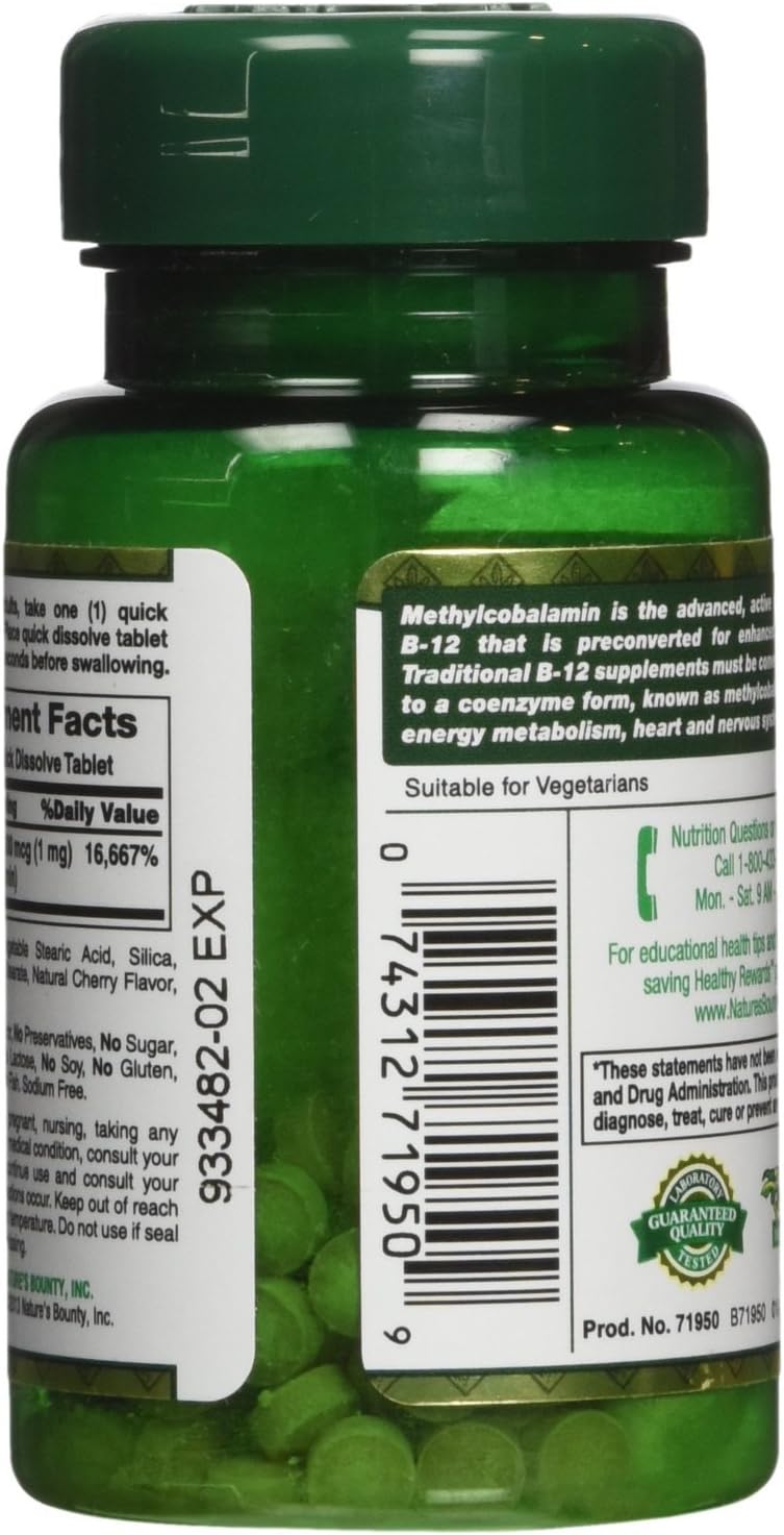 Methylcobalamin B12 Microlozenge Tablets (1000 mcg) - 120 Count, 60 Count x 2 Pack