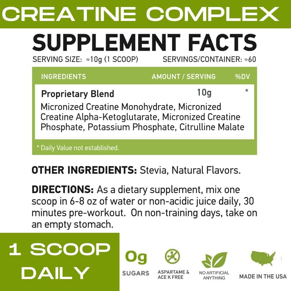 MFL Muscle Creatine Supplement - 3 Micronized Forms, 10g, 0 Sugar, Stevia Sweetened, All-Natural, 60 Servings - Orange Flavor