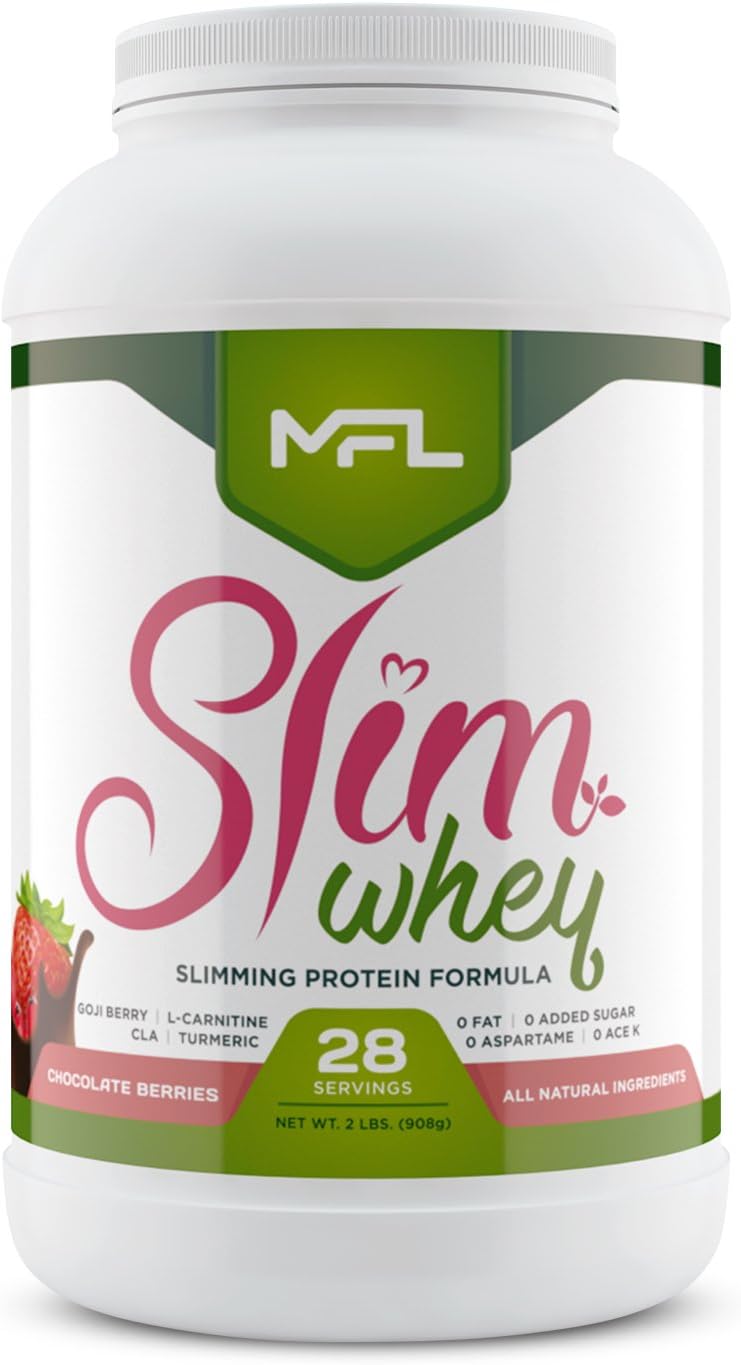MFL Slim Whey Protein Powder with 28g Protein, Low Carbs, and Stevia Sweetener - 2 lbs Chocolate Berries
