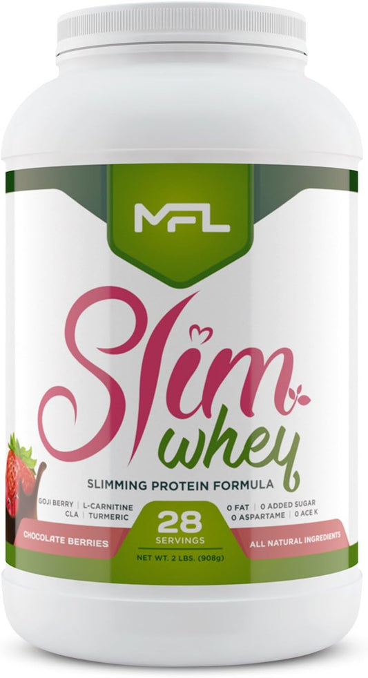 MFL Slim Whey Protein Powder with 28g Protein, Low Carbs, and Stevia Sweetener - 2 lbs Chocolate Berries