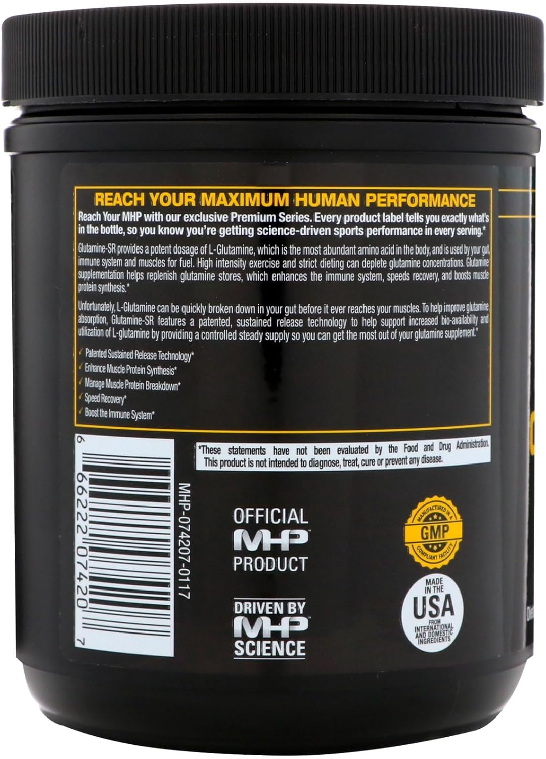 MHP 12-Hour Muscle Feeder Glutamine-SR Unflavored Powder - 10.6 oz (300 g)