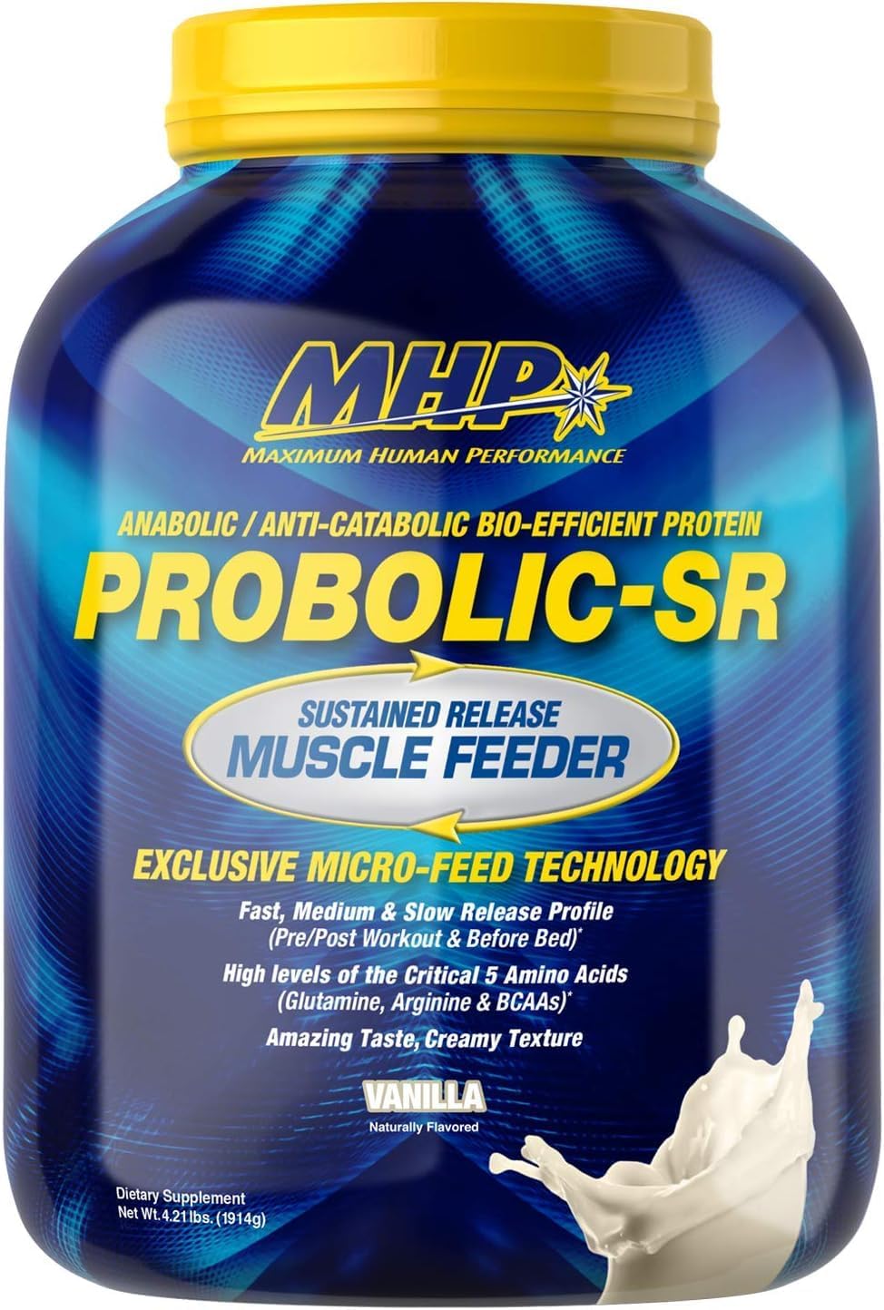 MHP Probolic-SR Sustained Release Protein Powder - 24g Protein, BCAAs, Glutamine, Arginine - Pre, Post, Nighttime - 4lbs, 52 Servings - Vanilla Flavor