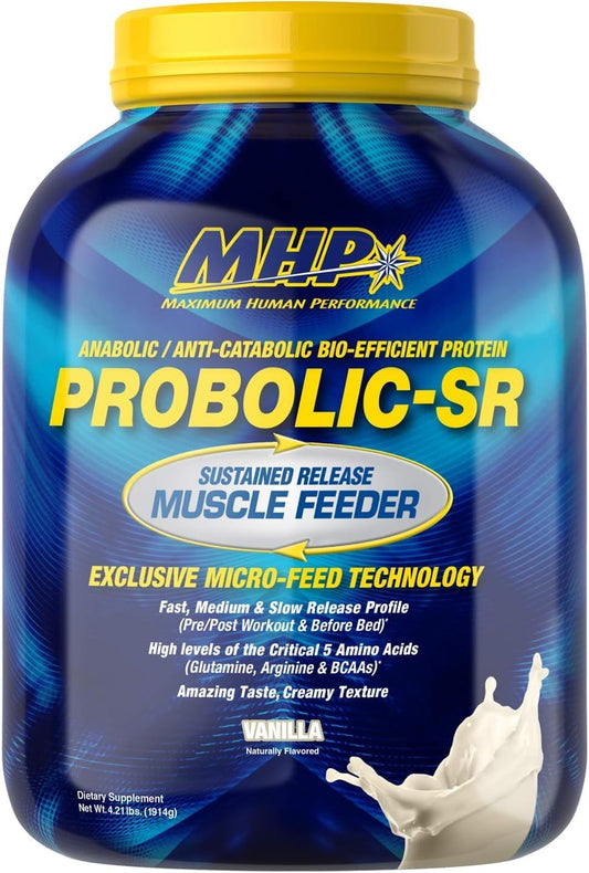 MHP Probolic-SR Sustained Release Protein Powder - 24g Protein, BCAAs, Glutamine, Arginine - Pre, Post, Nighttime - 4lbs, 52 Servings - Vanilla Flavor