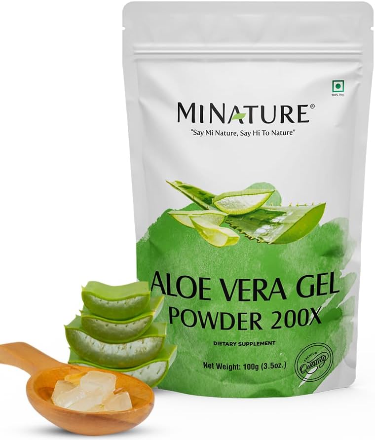 mi Nature Aloe Vera Gel Powder 200x | Pure Aloe Barbadensis | 100g (3.5oz) | Highly Concentrated for Digestive Support & Cosmetics