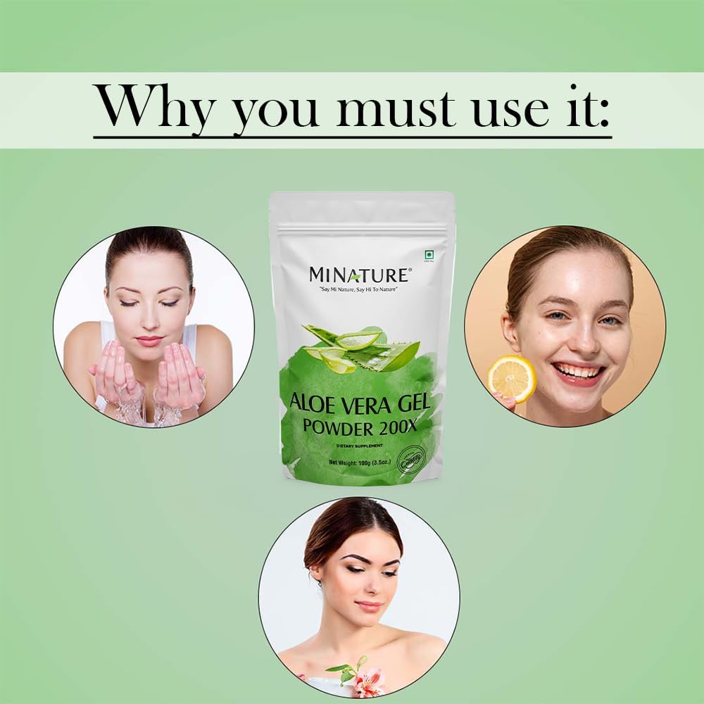 mi Nature Aloe Vera Gel Powder 200x | Pure Aloe Barbadensis | 100g (3.5oz) | Highly Concentrated for Digestive Support & Cosmetics