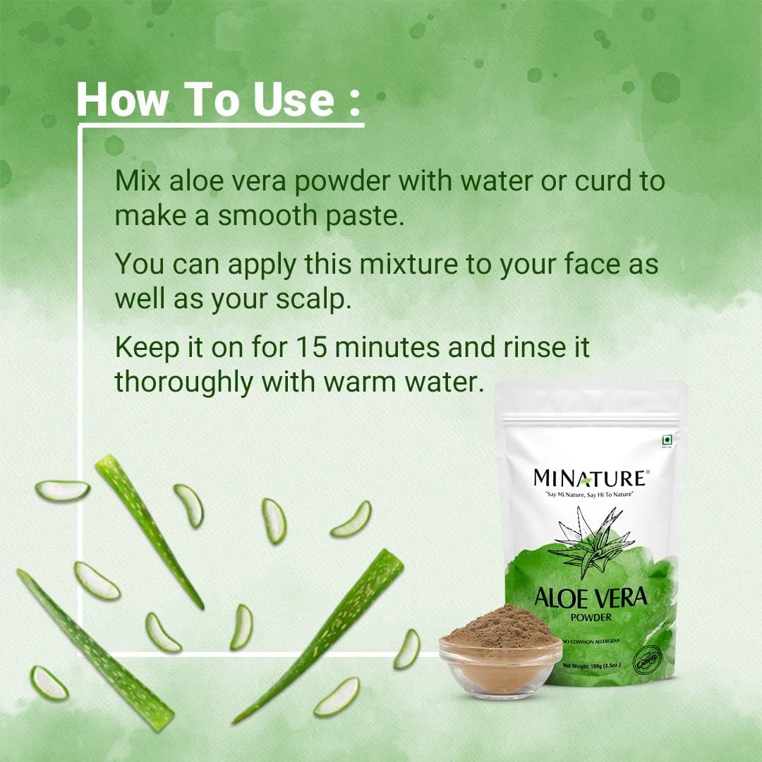 mi Nature Aloe Vera Powder - Pure & Natural Miniature Formulation for Skin and Hair Care - Vegan Non GMO - 100g / 4 Oz - Made in India