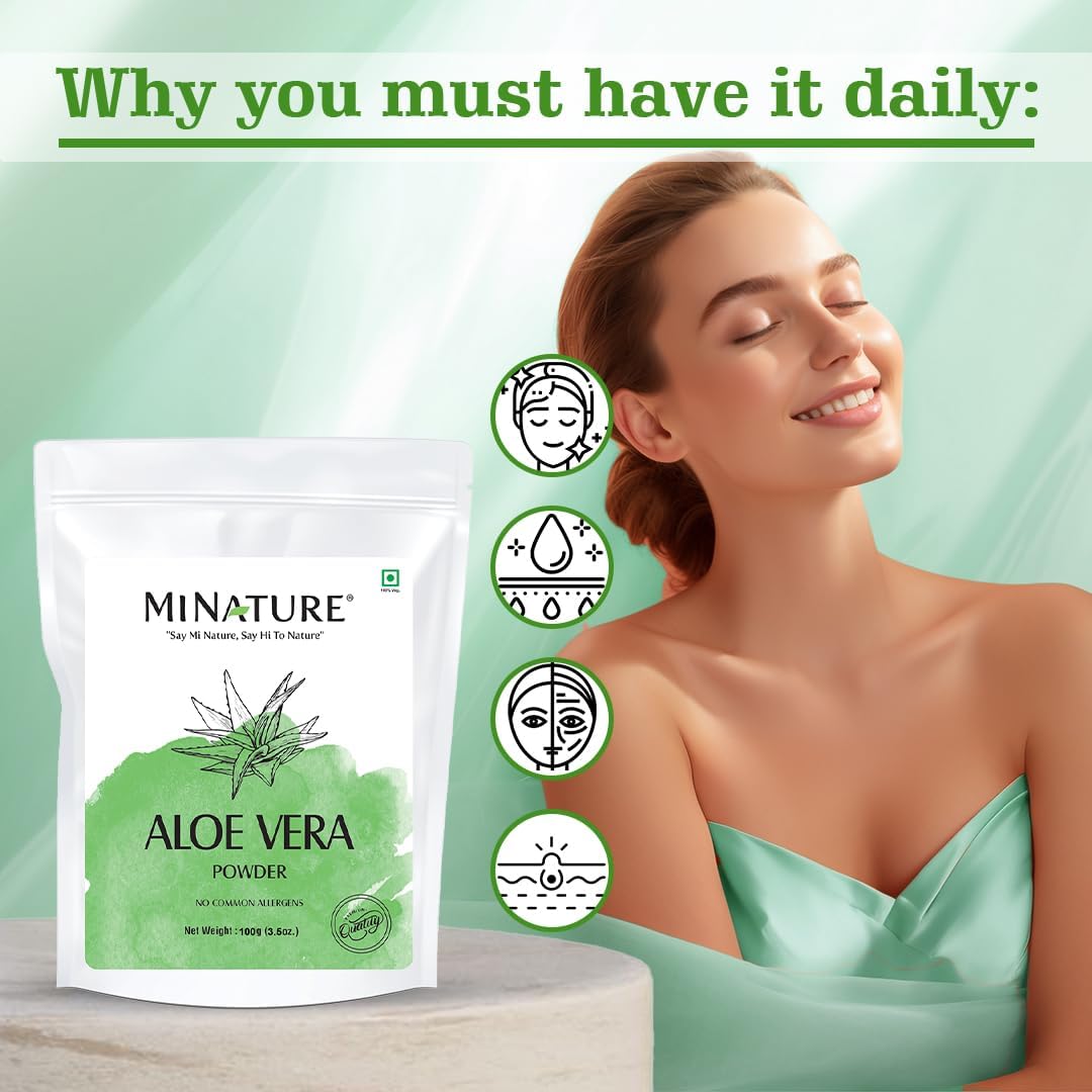 mi Nature Aloe Vera Powder - Pure & Natural Miniature Formulation for Skin and Hair Care - Vegan Non GMO - 100g / 4 Oz - Made in India