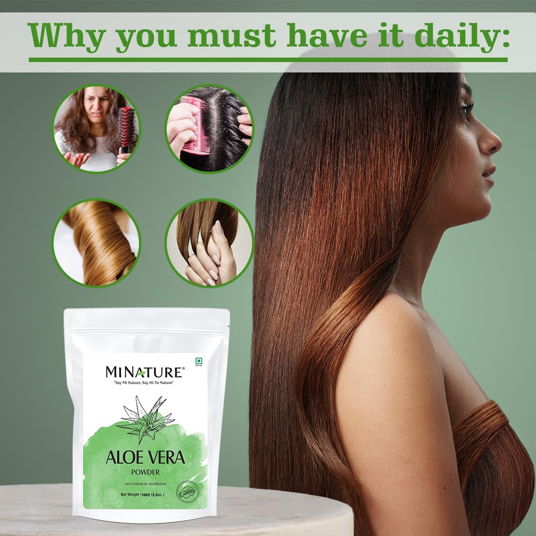 mi Nature Aloe Vera Powder - Pure & Natural Miniature Formulation for Skin and Hair Care - Vegan Non GMO - 100g / 4 Oz - Made in India