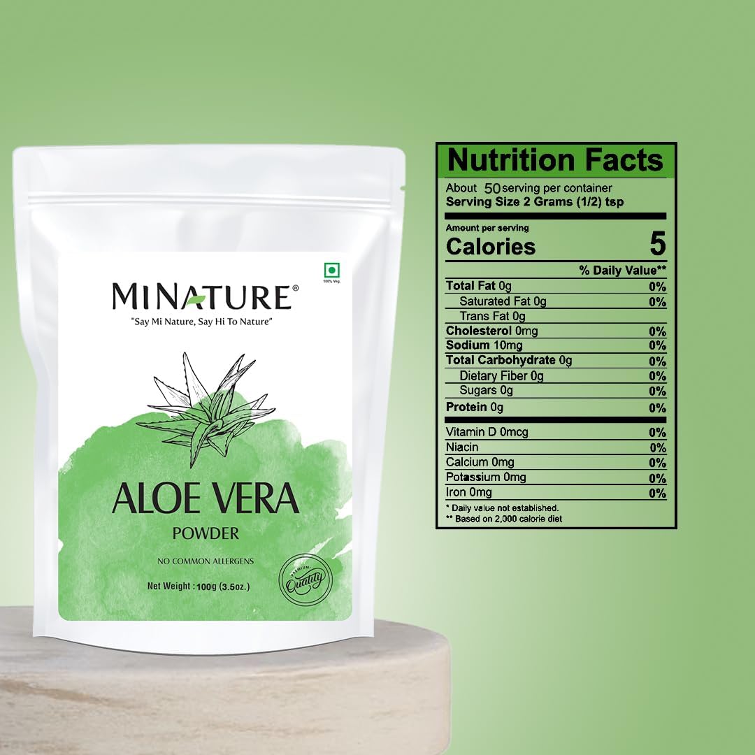 mi Nature Aloe Vera Powder - Pure & Natural Miniature Formulation for Skin and Hair Care - Vegan Non GMO - 100g / 4 Oz - Made in India