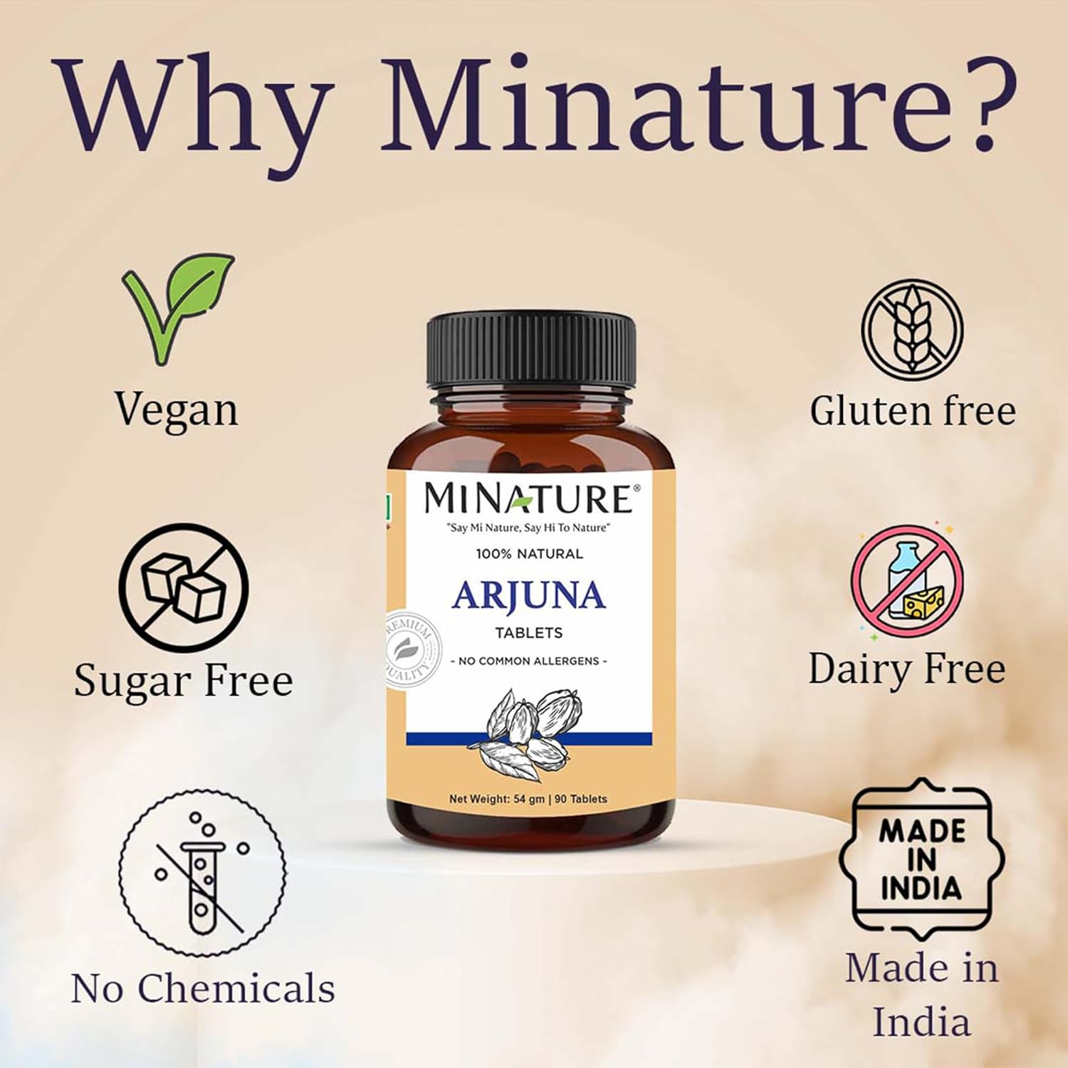 mi Nature Arjuna Bark Tablets - 90 Tablets, 1000mg | 45 Day Supply | 100% Natural Arjuna Supplement | Saraca Indica Extract