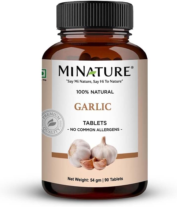 mi Nature Miniature Garlic Tablets 500mg - 90 Tablets, Herbal & Non-GMO, Vegan, Gluten-Free from India - 45 Days Supply