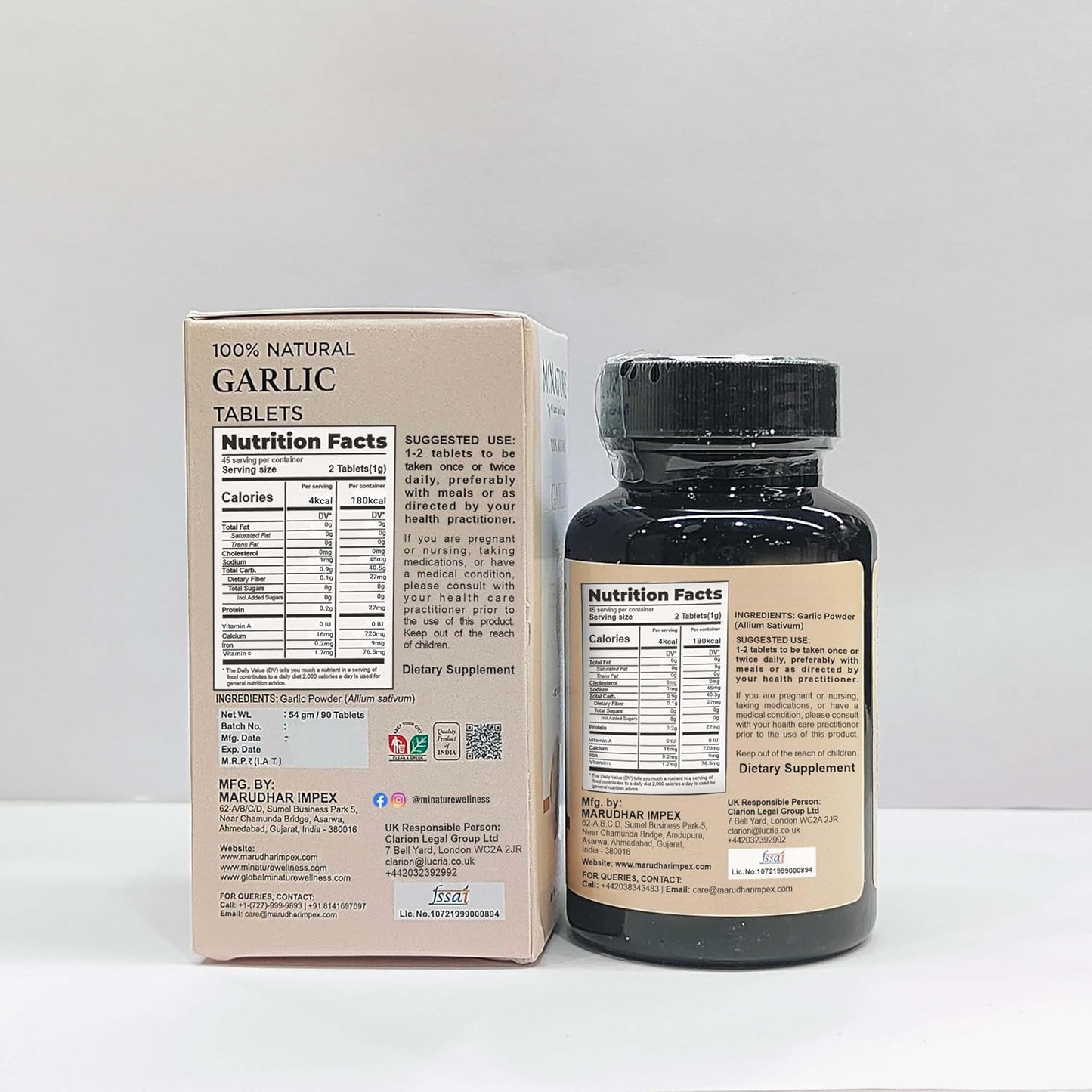 mi Nature Miniature Garlic Tablets 500mg - 90 Tablets, Herbal & Non-GMO, Vegan, Gluten-Free from India - 45 Days Supply