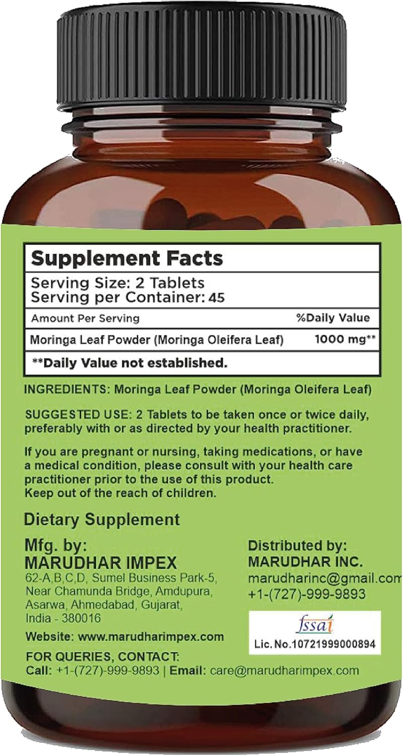 mi Nature Moringa Leaf Tablets - 90 Tablets, 1000 mg | 100% Natural Antioxidant Supplement | Vegan | Indian Moringa Leaf Powder with Vitamin C