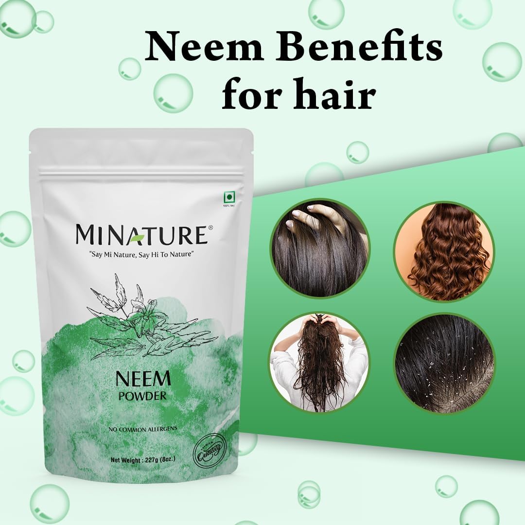 mi Nature Organic Neem Powder (Azardirachta Indica) 227g - Non GMO, Vegan - Skin, Hair, Nail - 0.5 lb