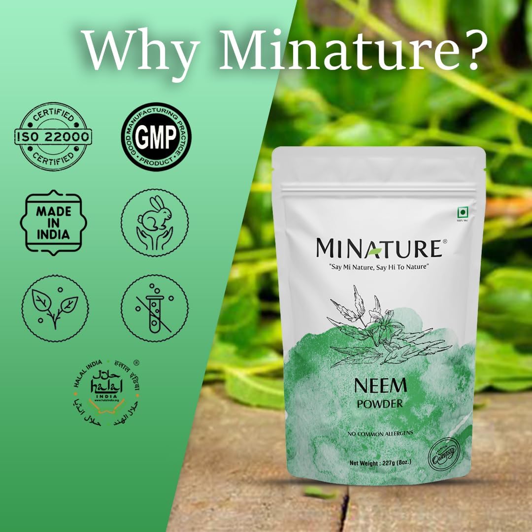mi Nature Organic Neem Powder (Azardirachta Indica) 227g - Non GMO, Vegan - Skin, Hair, Nail - 0.5 lb