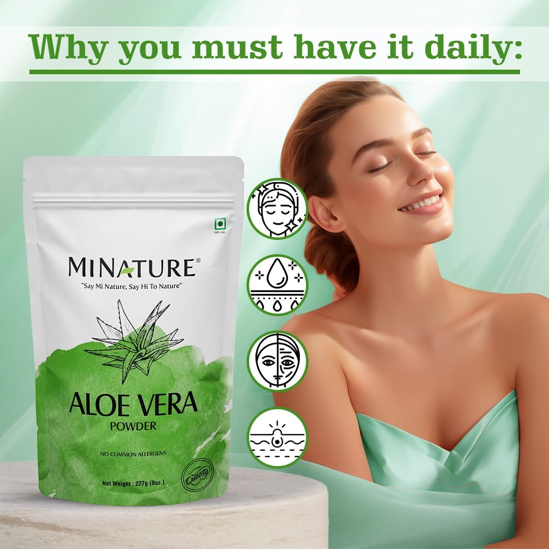 mi Nature USDA Certified Organic Aloe Vera Powder - 8 OZ (227g) - Vegan, Non-GMO, Miniature Size