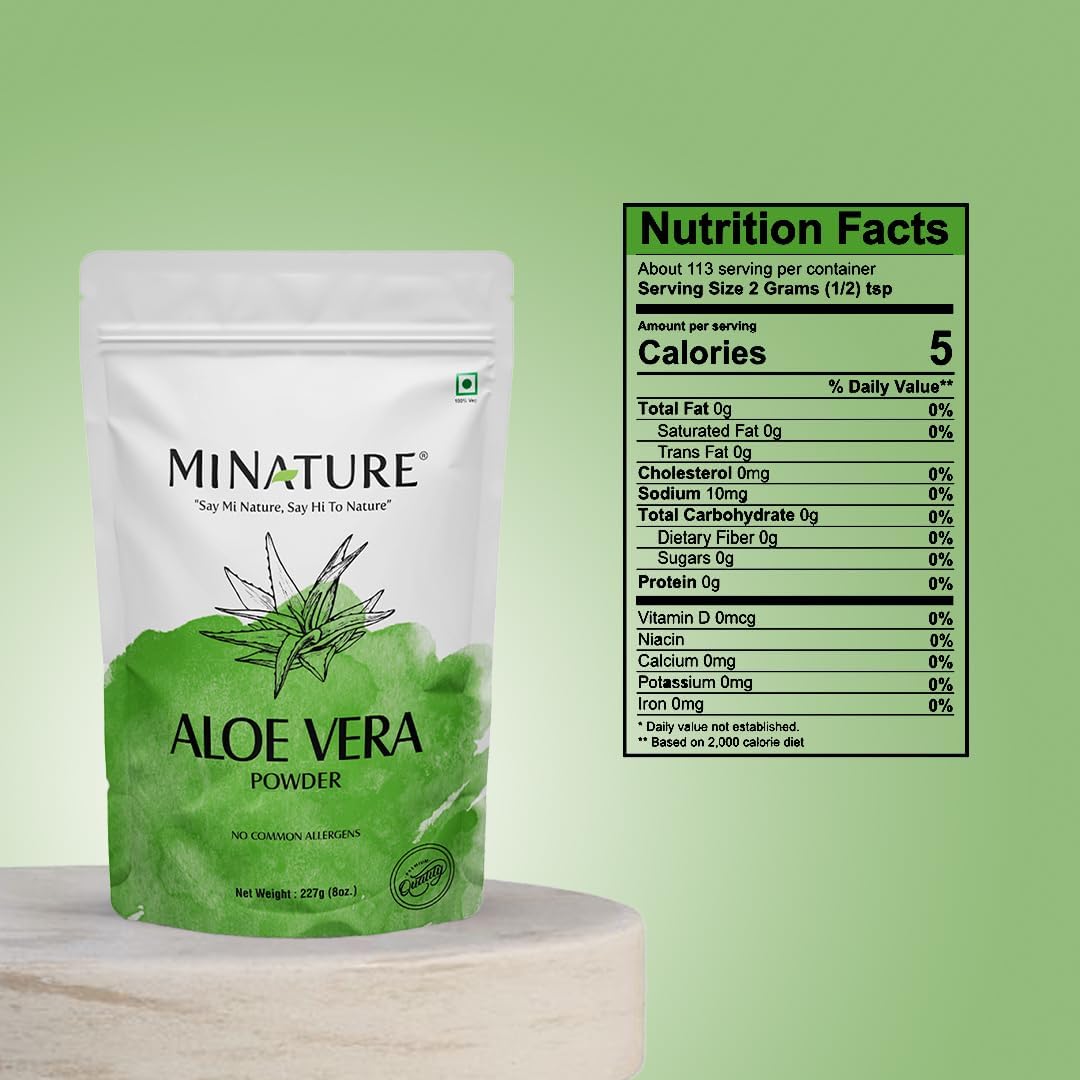 mi Nature USDA Certified Organic Aloe Vera Powder - 8 OZ (227g) - Vegan, Non-GMO, Miniature Size