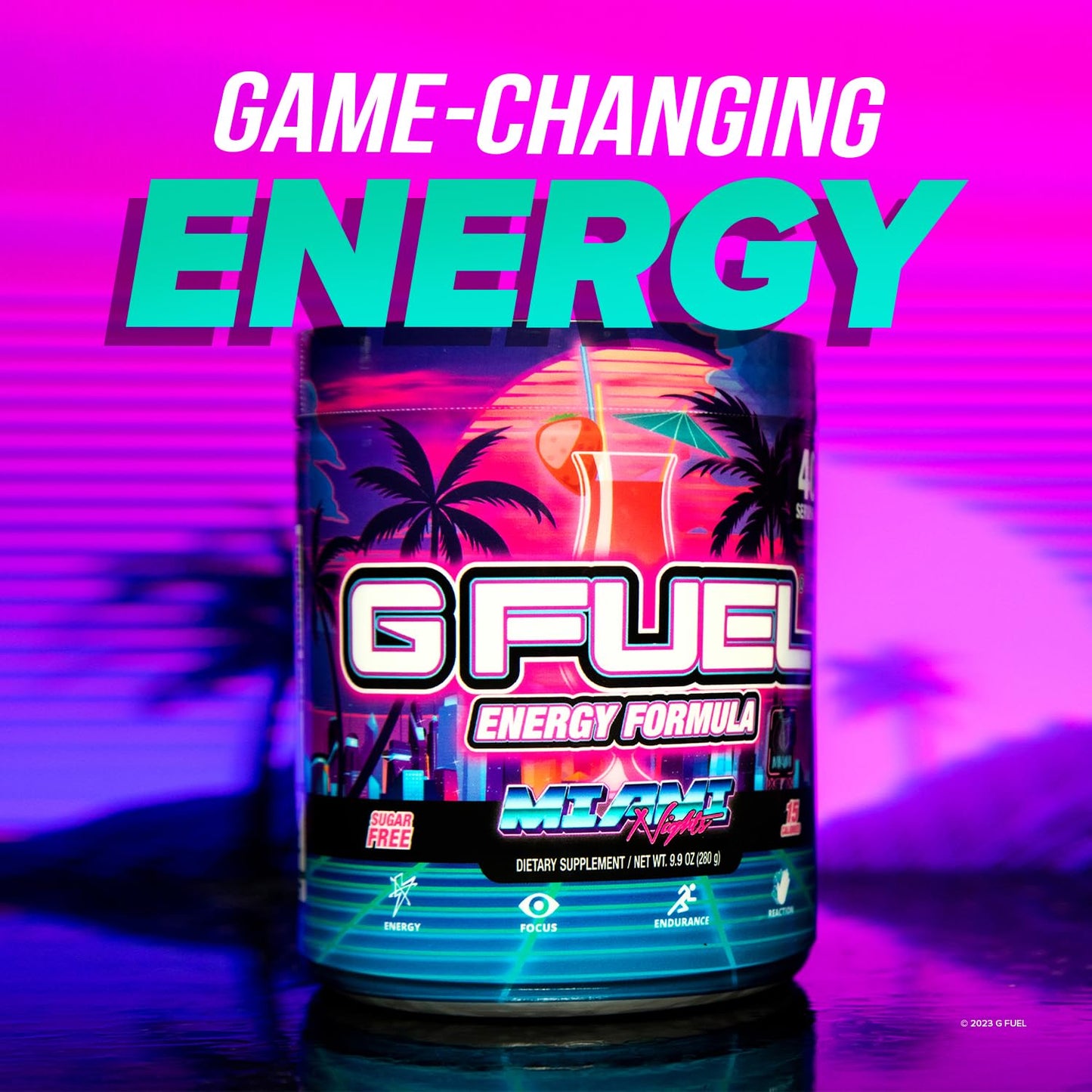 Miami Nights Strawberry Pina Colada G Fuel with Glow-In-The-Dark Shaker Bottle for Gaming